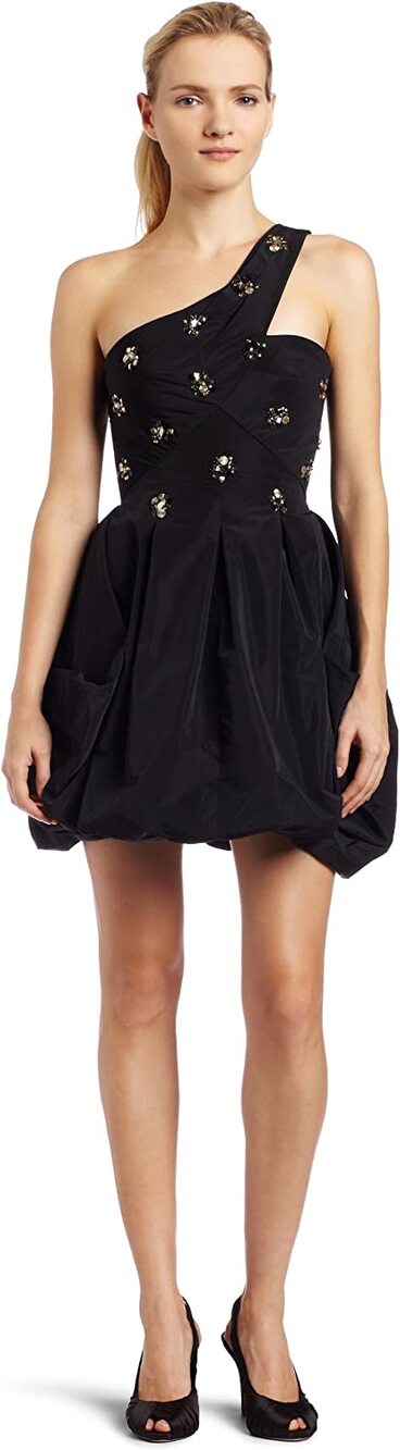BCBGMAXAZRIA Bubble Hem Embellished Black Mini Dress